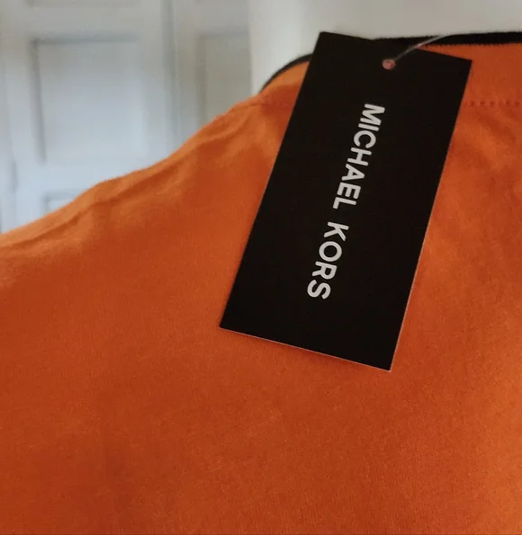 Michael Kors Bold And Vibrant Orange Embossed Short Sleeve T-Shirt In Unisex Med - Picture 6 of 12